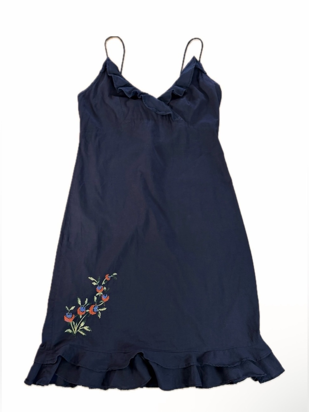 Vintage XOXO Slip Dress Cami-style Ruffle & Frill Hem Black SZ L Y2K/Whimsigoth